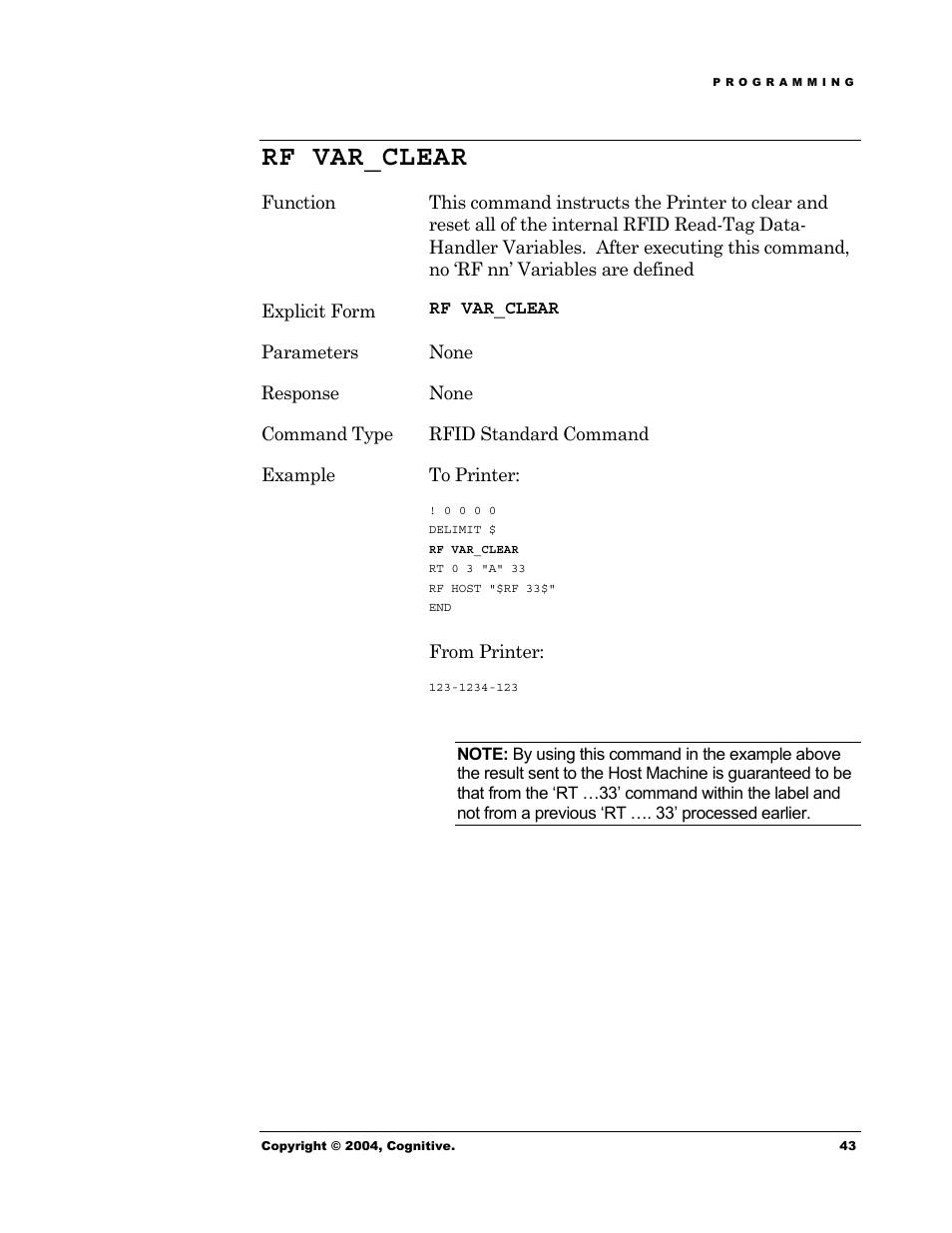 Rf var_clear | Cognitive Solutions Advantage RFID Thermal Printer User Manual | Page 48 / 80