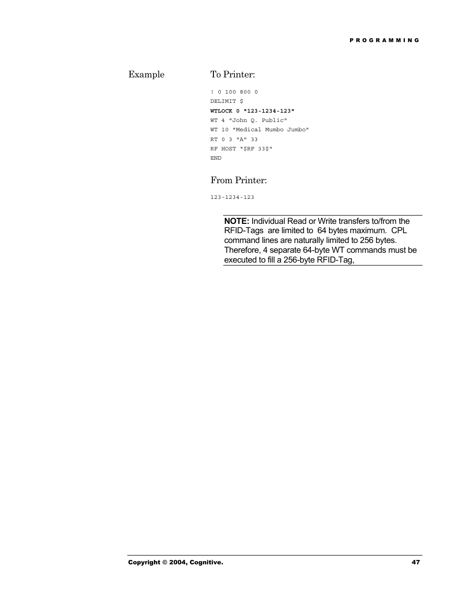 Example to printer | Cognitive Solutions Advantage RFID Thermal Printer User Manual | Page 52 / 80