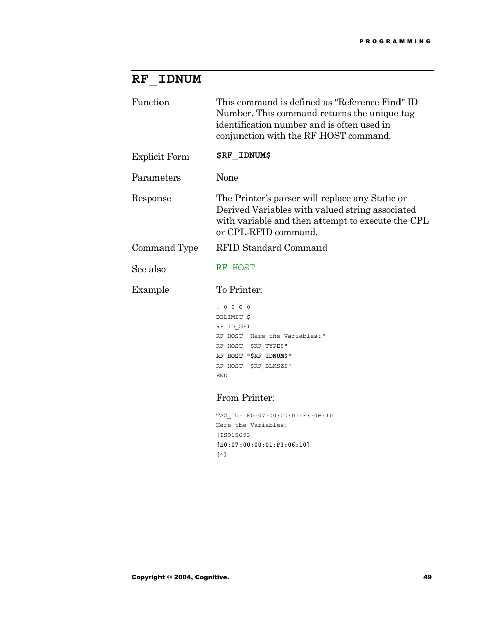 Rf_idnum | Cognitive Solutions Advantage RFID Thermal Printer User Manual | Page 54 / 80