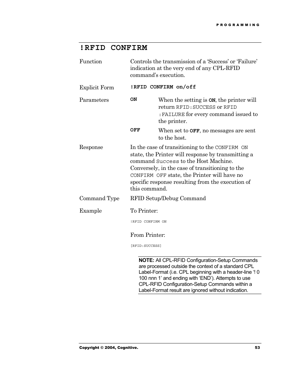Rfid confirm | Cognitive Solutions Advantage RFID Thermal Printer User Manual | Page 58 / 80