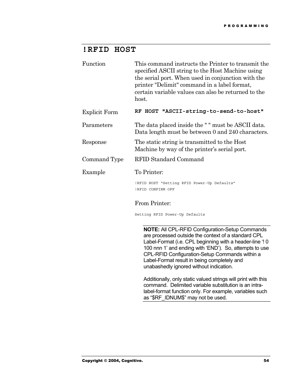 Rfid host | Cognitive Solutions Advantage RFID Thermal Printer User Manual | Page 59 / 80