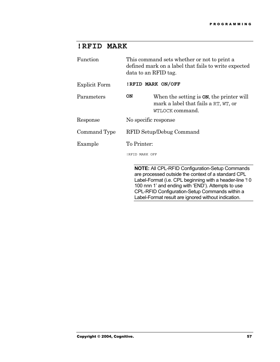 Rfid mark | Cognitive Solutions Advantage RFID Thermal Printer User Manual | Page 62 / 80