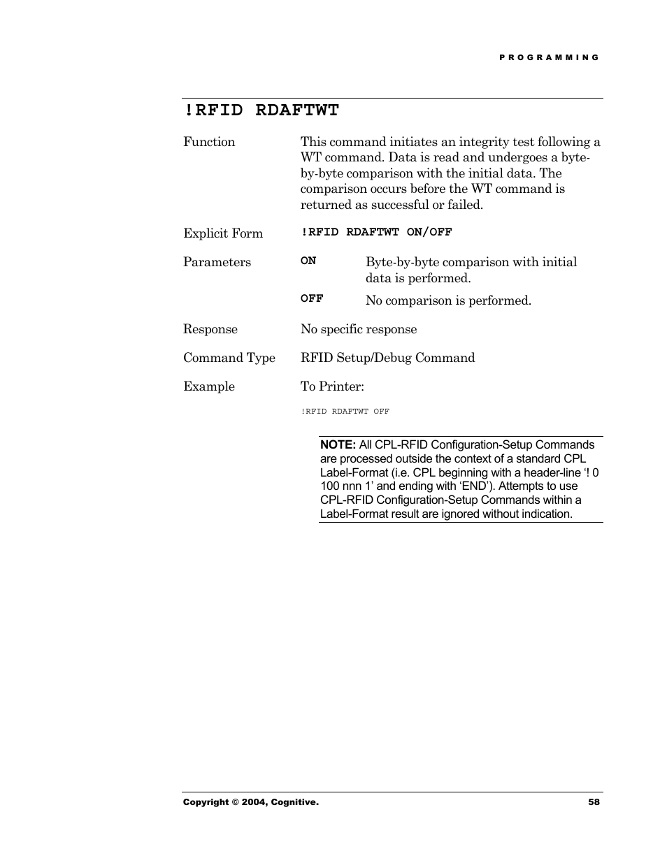 Rfid rdaftwt | Cognitive Solutions Advantage RFID Thermal Printer User Manual | Page 63 / 80