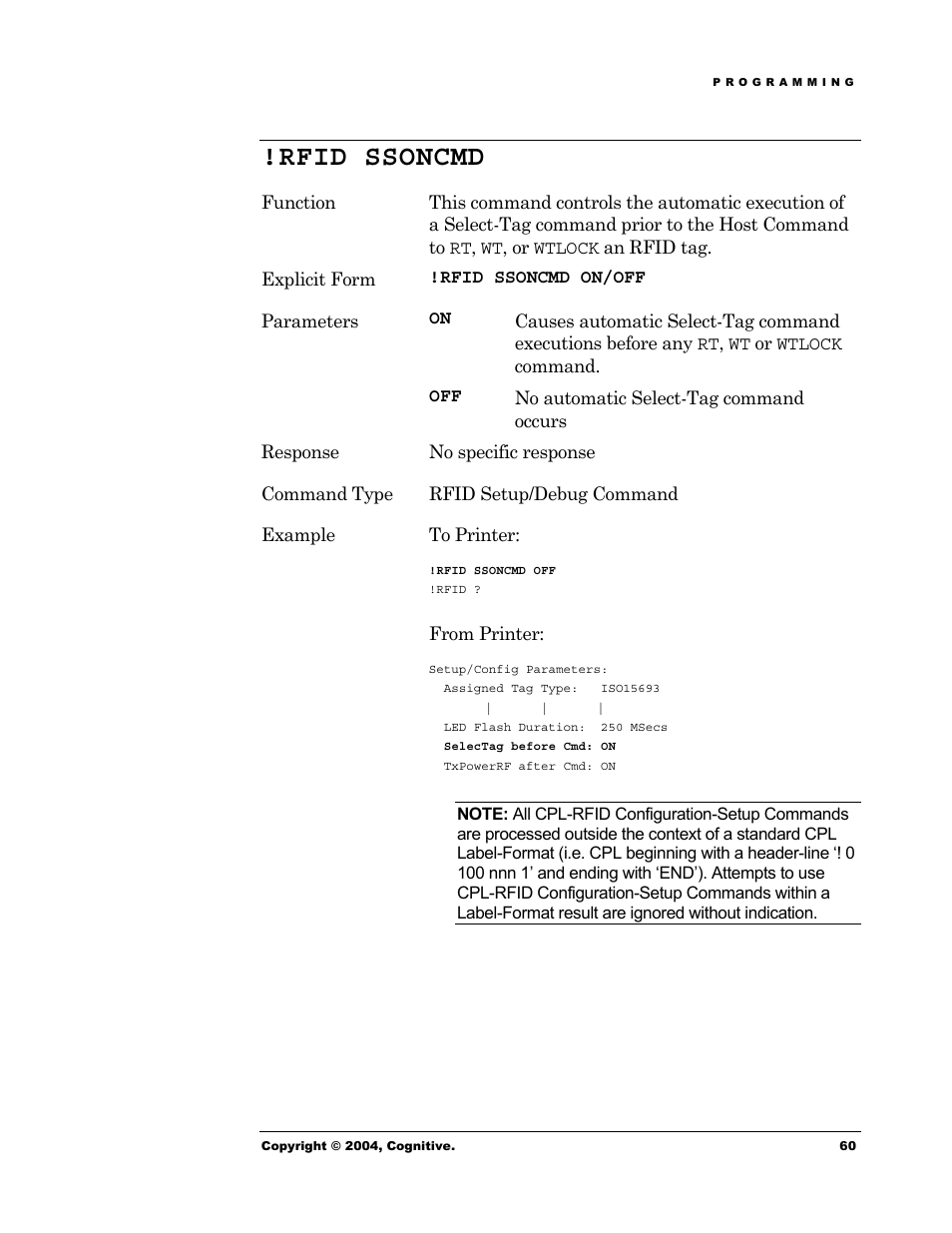Rfid ssoncmd | Cognitive Solutions Advantage RFID Thermal Printer User Manual | Page 65 / 80