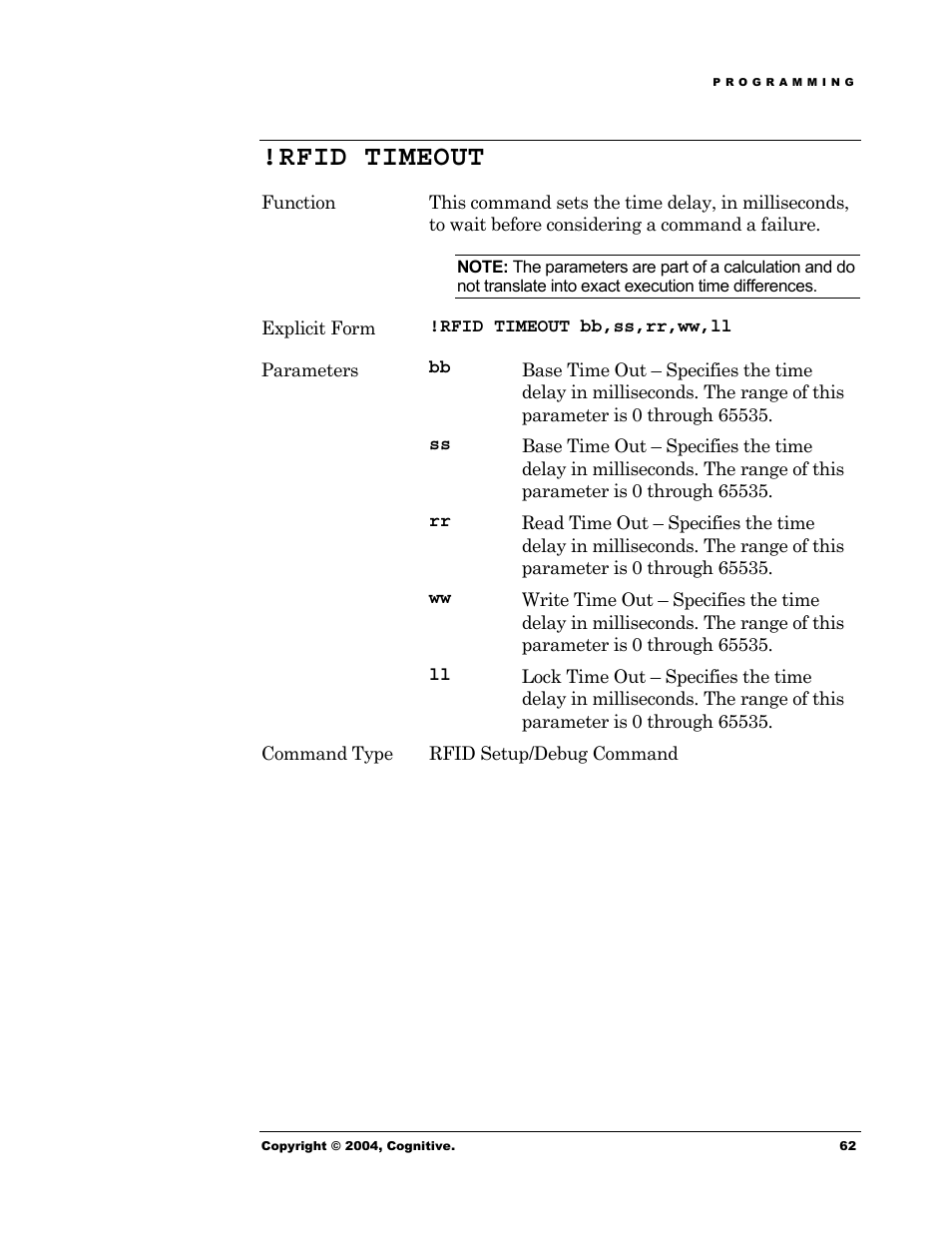 Rfid timeout | Cognitive Solutions Advantage RFID Thermal Printer User Manual | Page 67 / 80