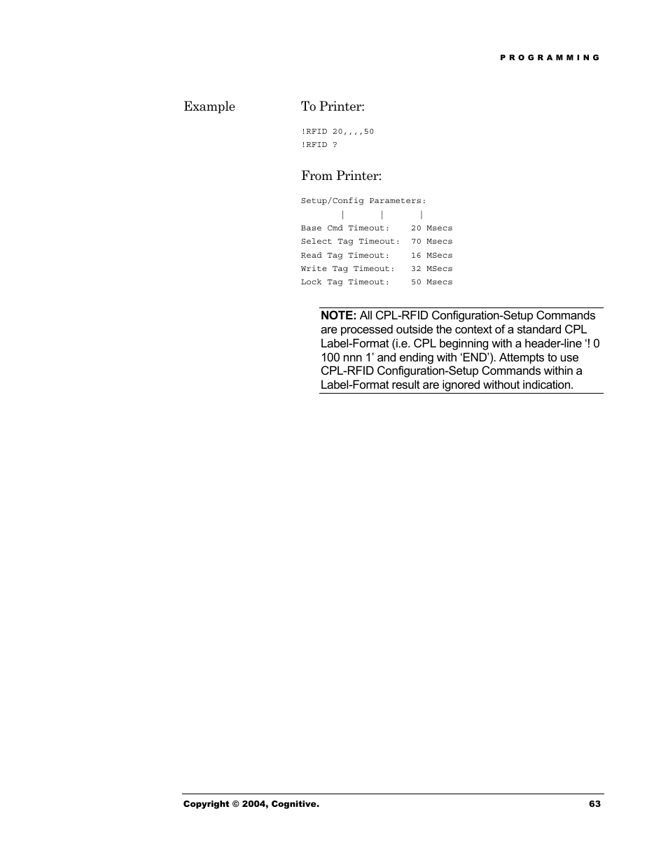 Example to printer | Cognitive Solutions Advantage RFID Thermal Printer User Manual | Page 68 / 80