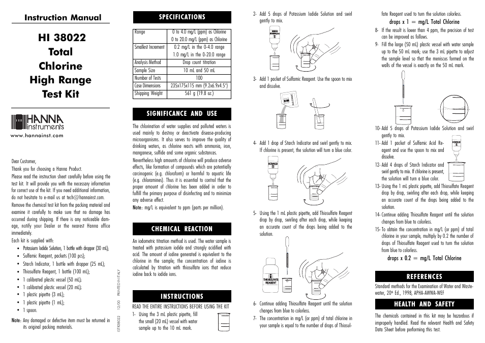 Hanna Instruments HI 38022 User Manual | 2 pages
