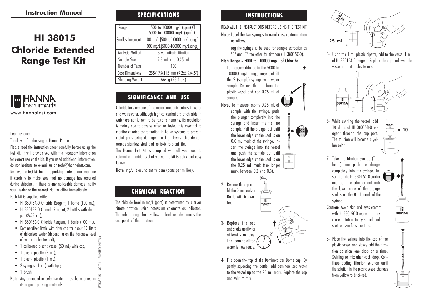 Hanna Instruments HI 38015 User Manual | 2 pages