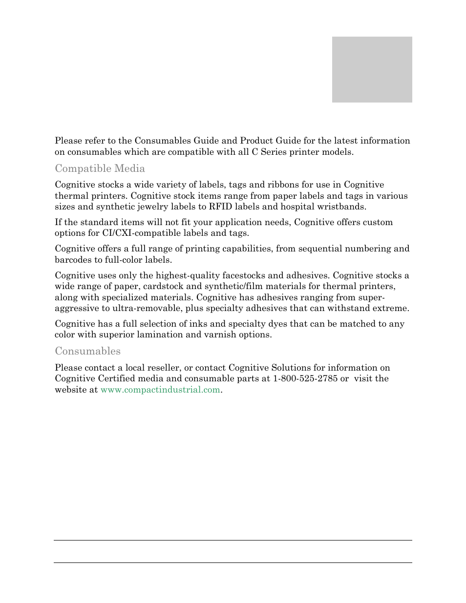 Chapter, Chapter 10: consumables | Cognitive Solutions C SERIES User Manual | Page 106 / 134