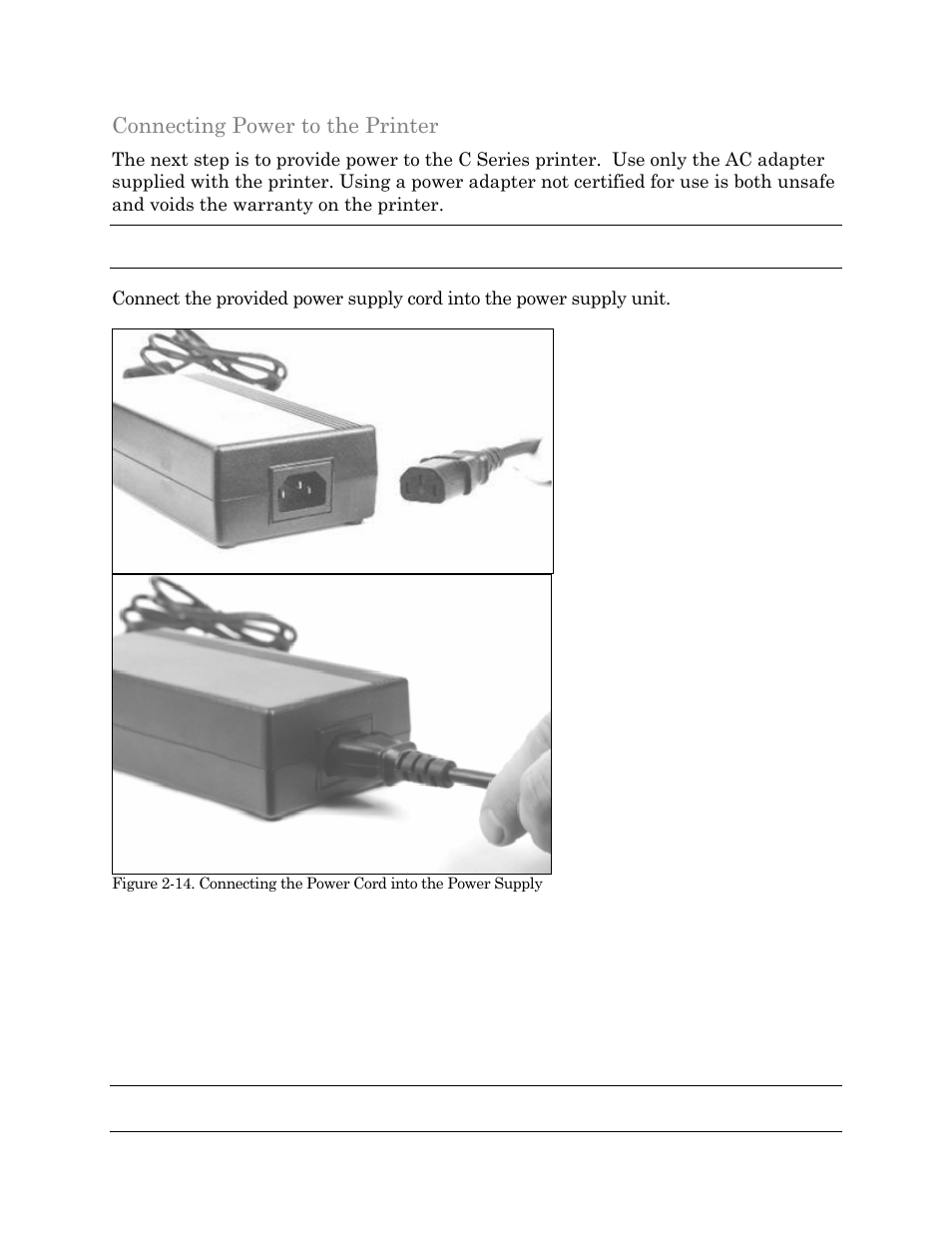 Connecting power to the printer | Cognitive Solutions C SERIES User Manual | Page 26 / 134