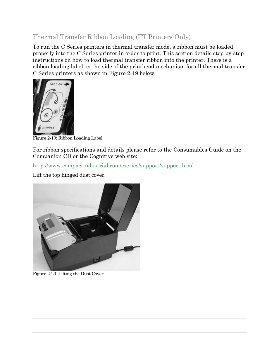 Thermal transfer ribbon loading (tt printers only) | Cognitive Solutions C SERIES User Manual | Page 31 / 134
