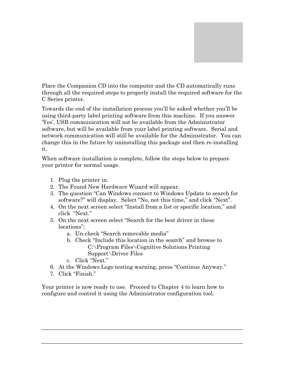 Chapter, Chapter 3: software installation | Cognitive Solutions C SERIES User Manual | Page 61 / 134