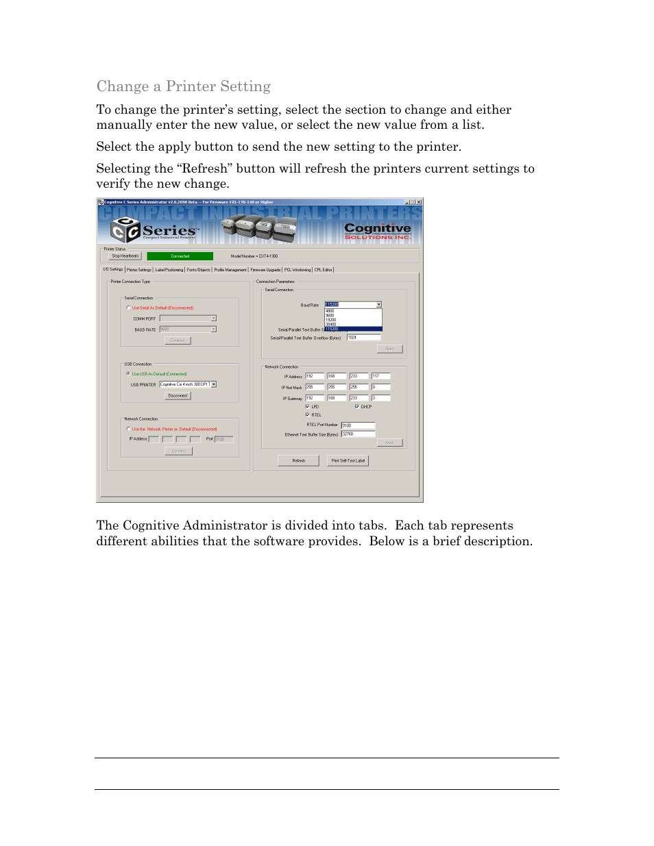 Change a printer setting | Cognitive Solutions C SERIES User Manual | Page 64 / 134
