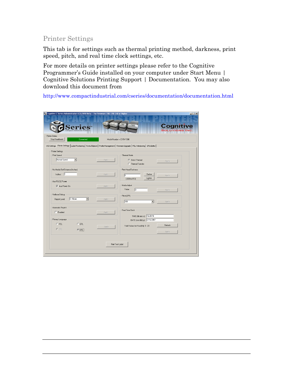 Printer settings | Cognitive Solutions C SERIES User Manual | Page 66 / 134
