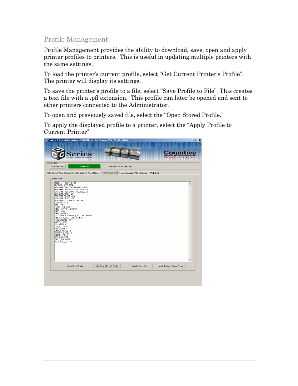 Profile management | Cognitive Solutions C SERIES User Manual | Page 70 / 134