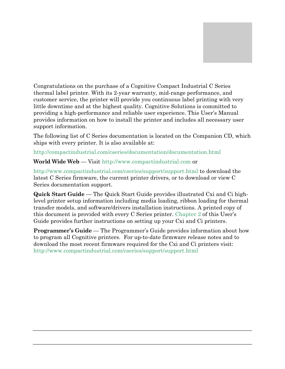 Chapter, Chapter 1: welcome | Cognitive Solutions C SERIES User Manual | Page 8 / 134