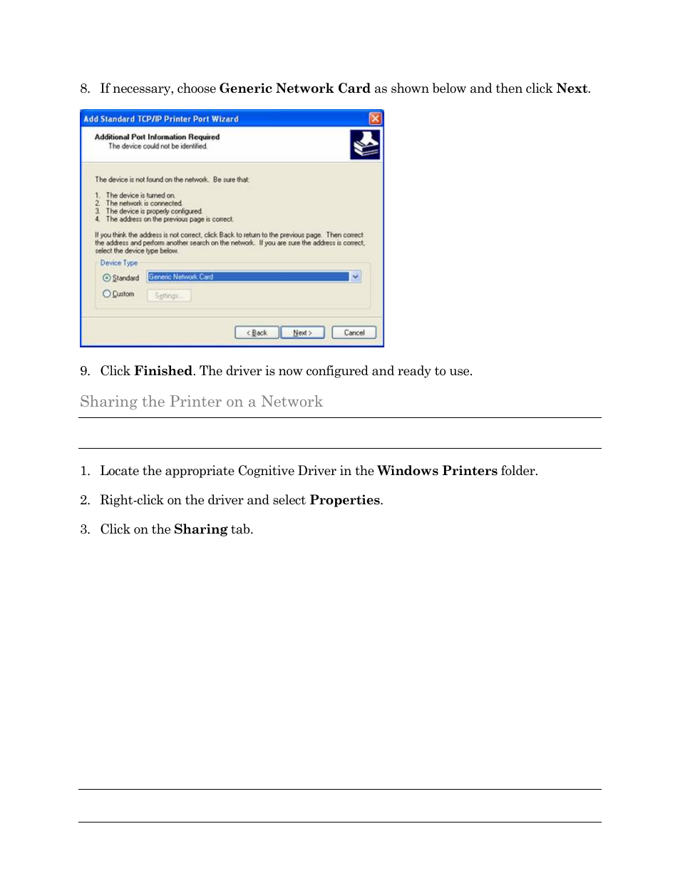 Sharing the printer on a network | Cognitive Solutions C SERIES User Manual | Page 82 / 134