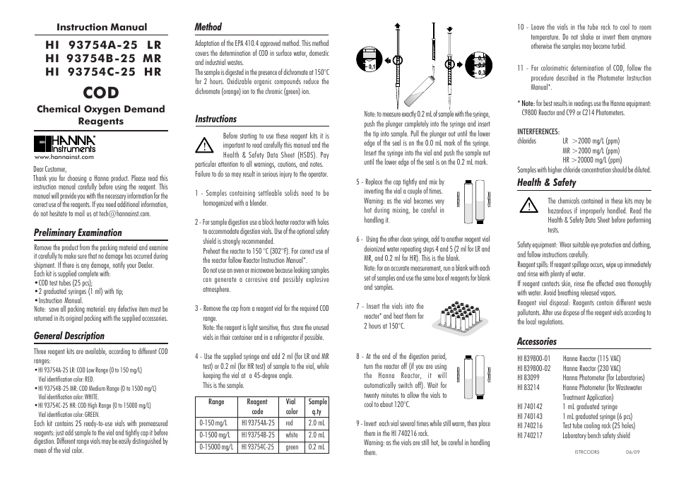 Hanna Instruments HI 93754A-25 User Manual | 1 page