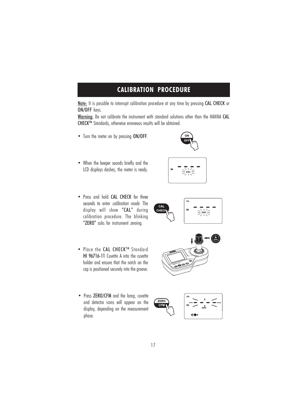 Calibration procedure | Hanna Instruments HI 96716 User Manual | Page 17 / 24