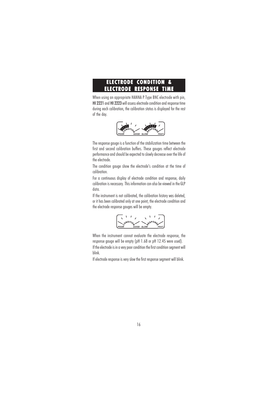 Electrode condition | Hanna Instruments HI 2221 User Manual | Page 16 / 44