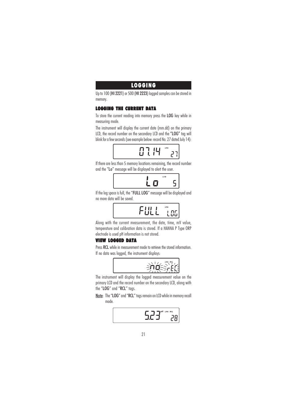 Hanna Instruments HI 2221 User Manual | Page 21 / 44