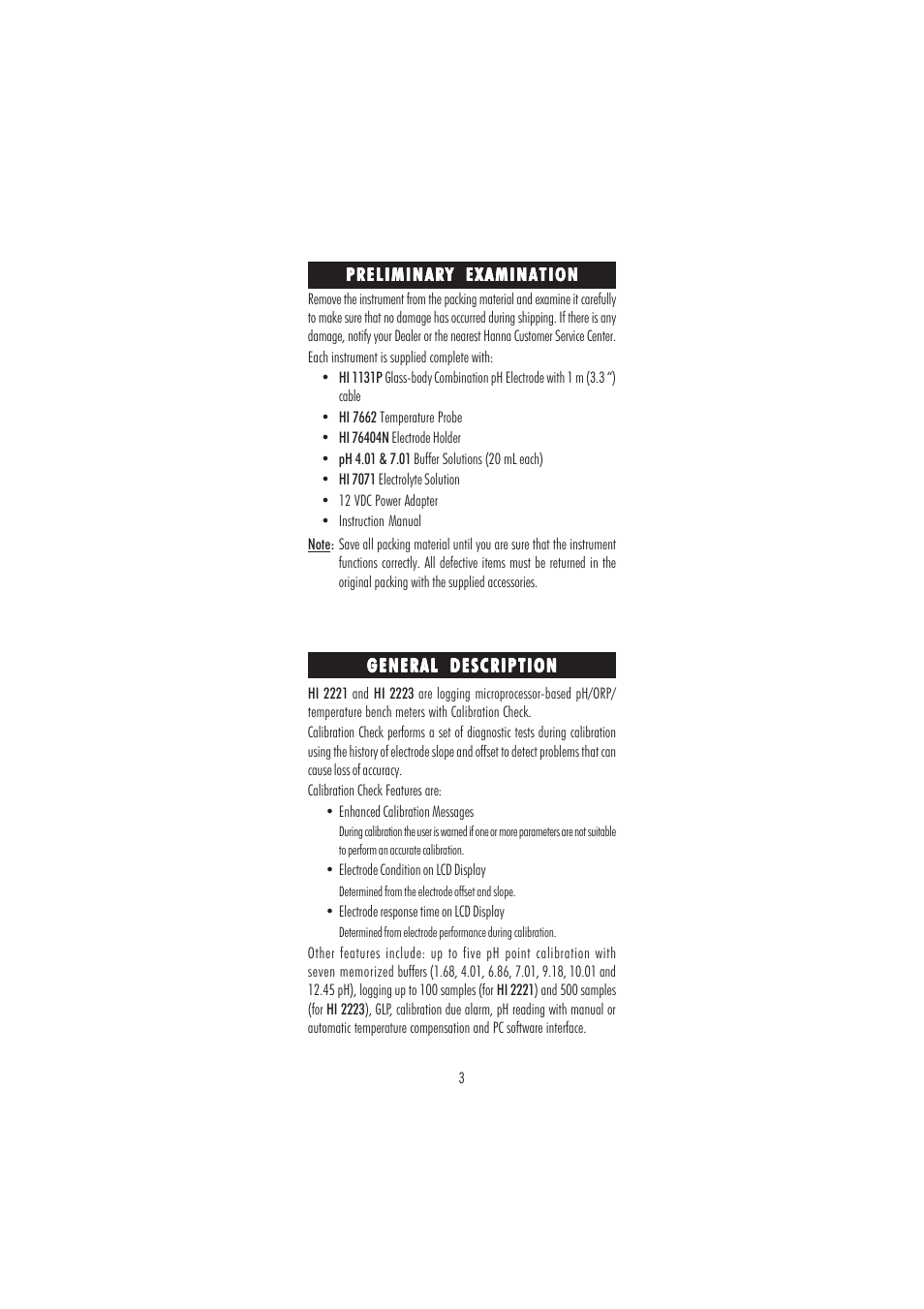 Hanna Instruments HI 2221 User Manual | Page 3 / 44