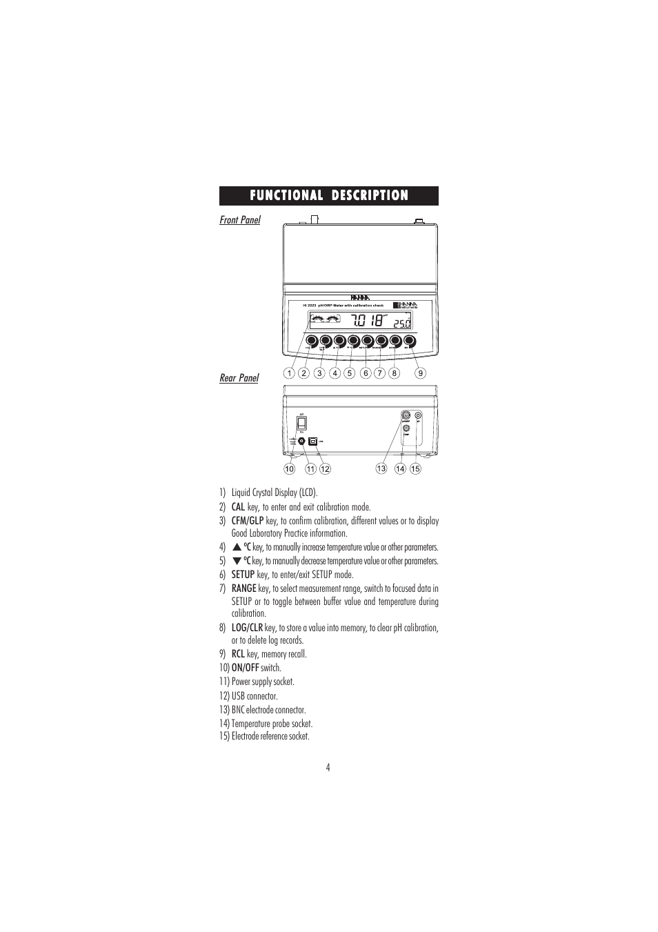 Hanna Instruments HI 2221 User Manual | Page 4 / 44