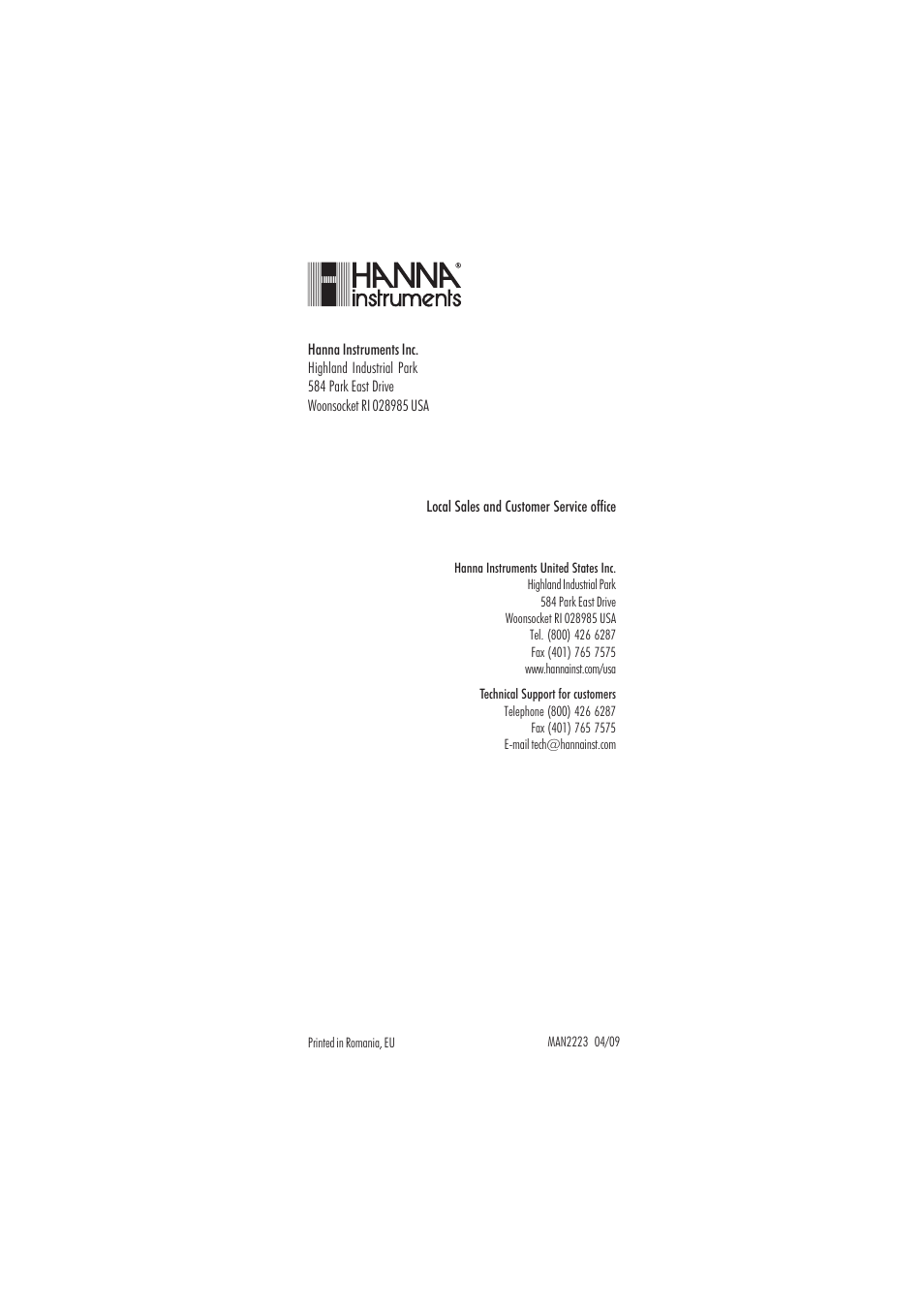 Hanna Instruments HI 2221 User Manual | Page 44 / 44