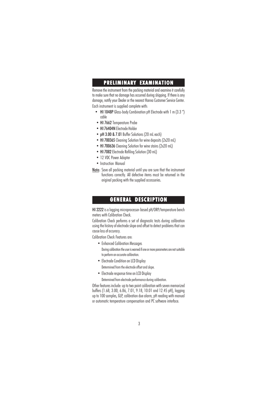 Hanna Instruments HI 2222 User Manual | Page 3 / 40