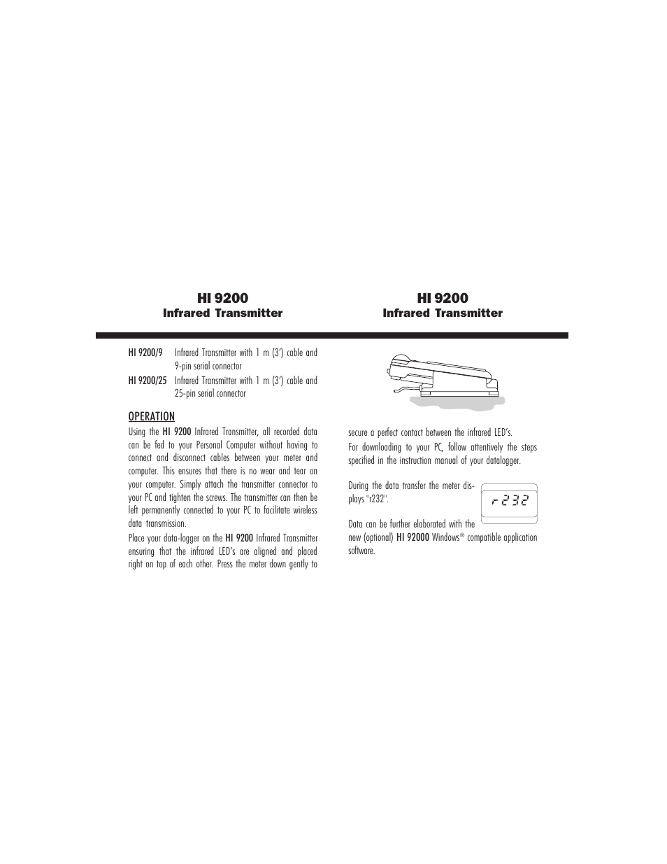 Hanna Instruments HI 9200/25 User Manual | 2 pages