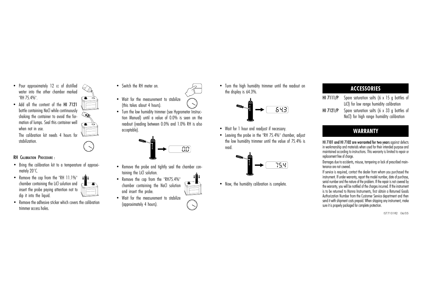 Warranty, Accessories | Hanna Instruments HI 7101 User Manual | Page 2 / 2