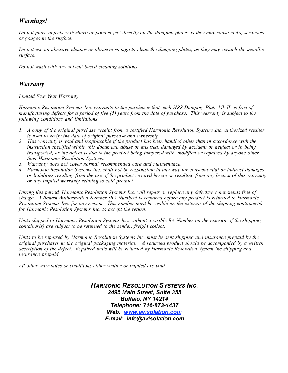 Harmonic Resolution Systems Damping Plate User Manual | Page 2 / 2