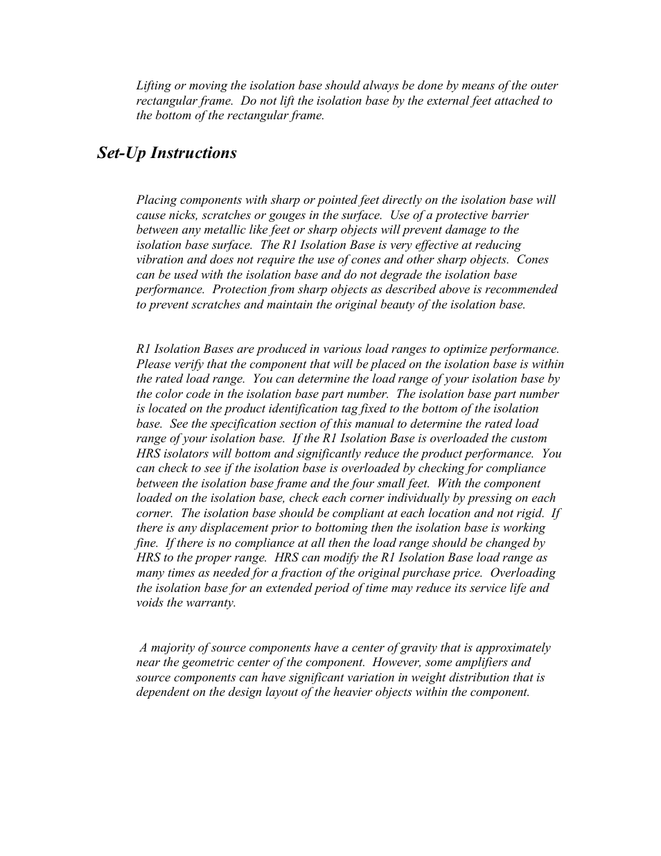 Set-up instructions | Harmonic Resolution Systems R1 Isolation Base User Manual | Page 3 / 9