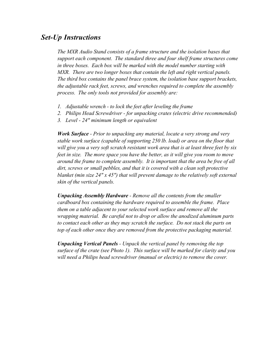 Set-up instructions | Harmonic Resolution Systems MXR Audio Stand User Manual | Page 5 / 22