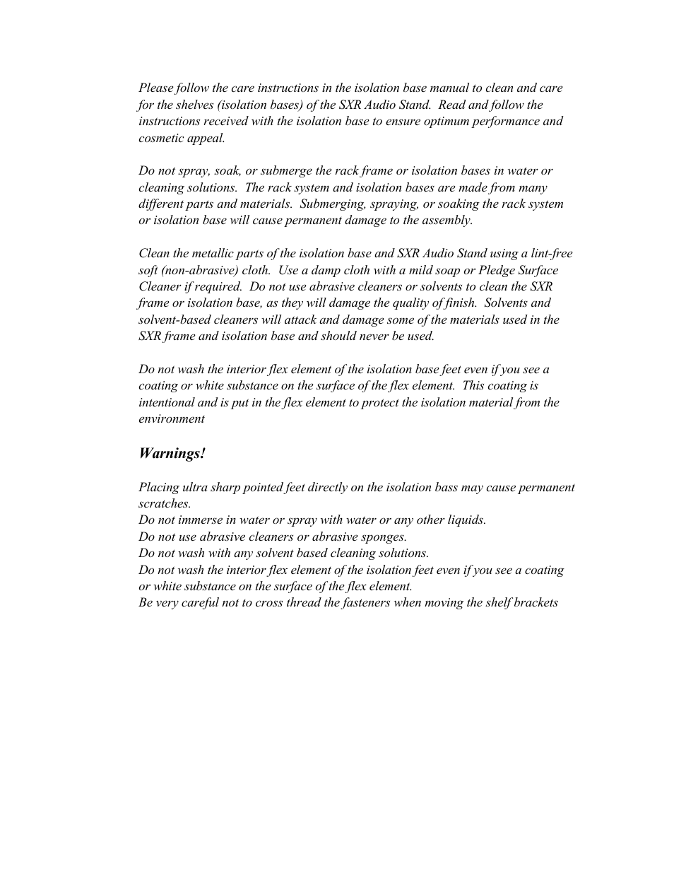 Harmonic Resolution Systems SXR Audio Stand User Manual | Page 18 / 20
