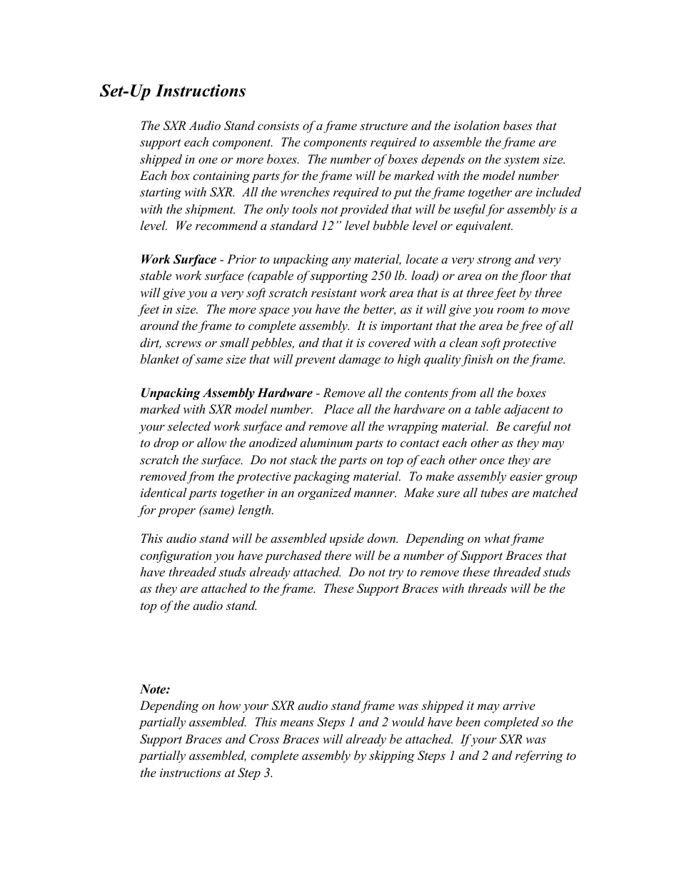 Set-up instructions | Harmonic Resolution Systems SXR Audio Stand User Manual | Page 5 / 20