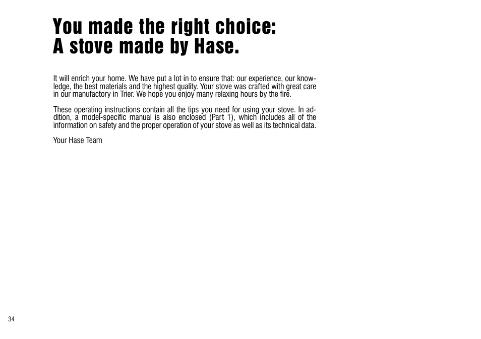 You made the right choice: a stove made by hase | Hase Ottawa User Manual | Page 34 / 56