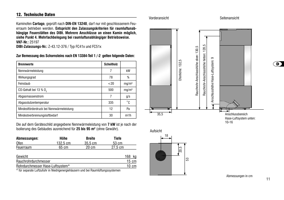 Technische daten | Hase Cartago User Manual | Page 11 / 48