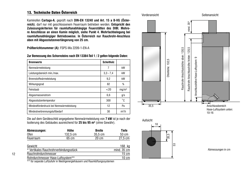 Technische daten österreich | Hase Cartago User Manual | Page 12 / 48