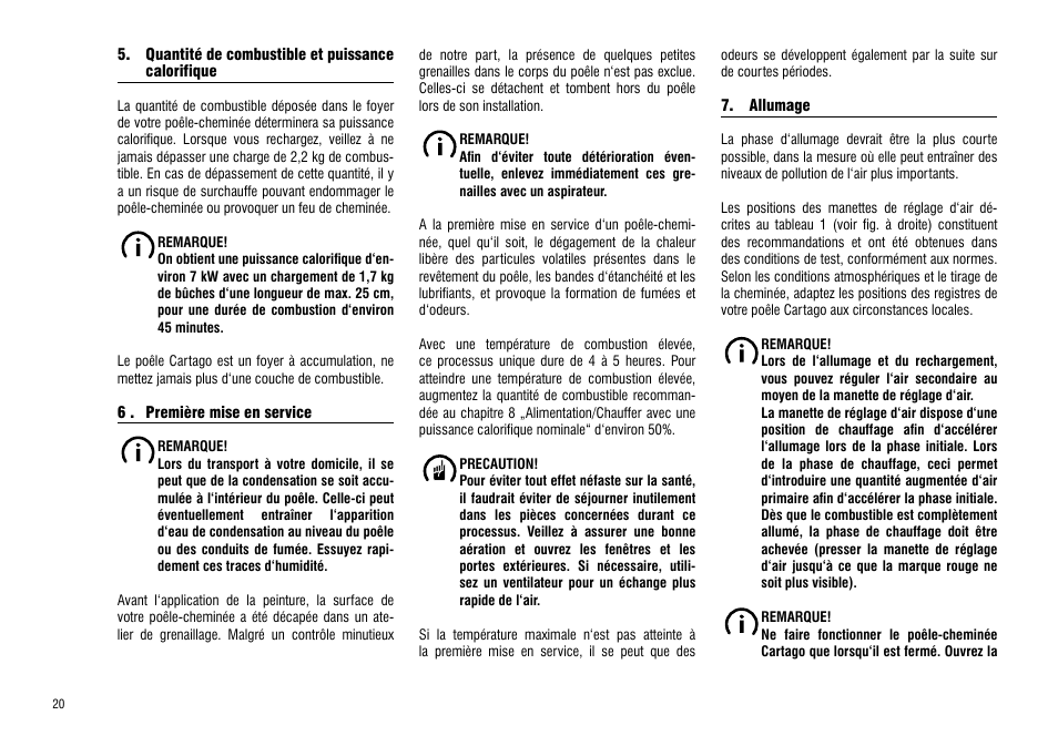 Quantité de combustible et puissance, Calorifique, 6 . première mise en service | Allumage, Quantité de combustible et, Puissance calorifique, 6 . première mise en service 7. allumage | Hase Cartago User Manual | Page 20 / 48