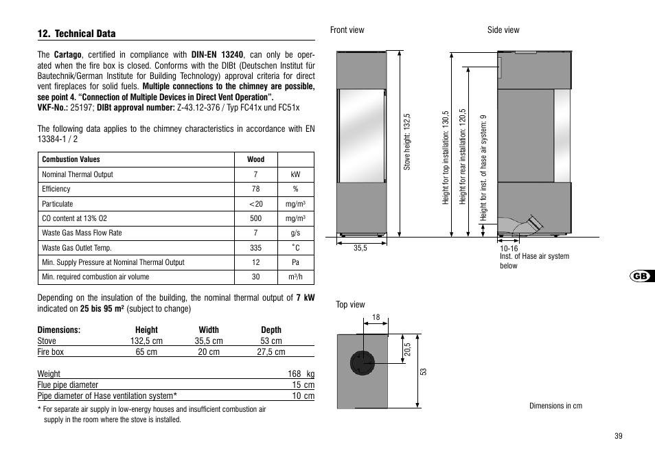 Technical data | Hase Cartago User Manual | Page 39 / 48