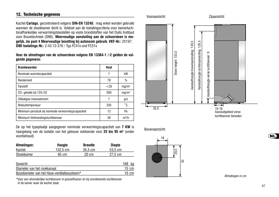 Technische gegevens | Hase Cartago User Manual | Page 47 / 48