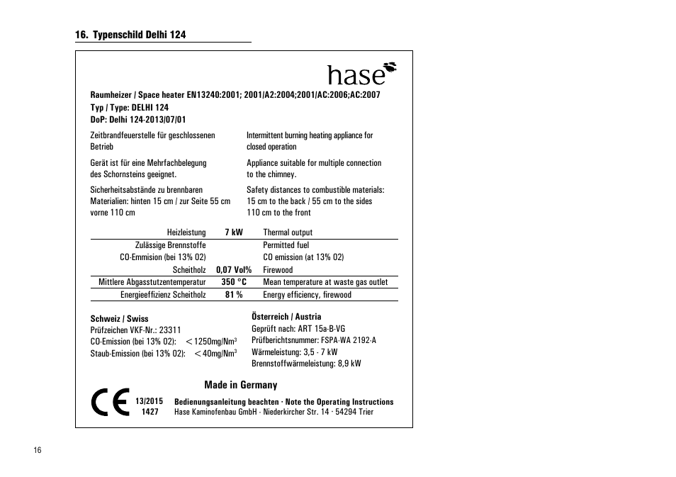 Typenschild delhi 124 | Hase Delhi User Manual | Page 16 / 60