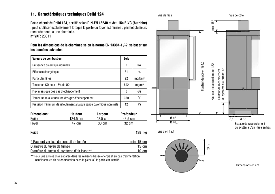11. caractéristiques techniques delhi 124, Caractéristiques techniques delhi 124 | Hase Delhi User Manual | Page 26 / 60