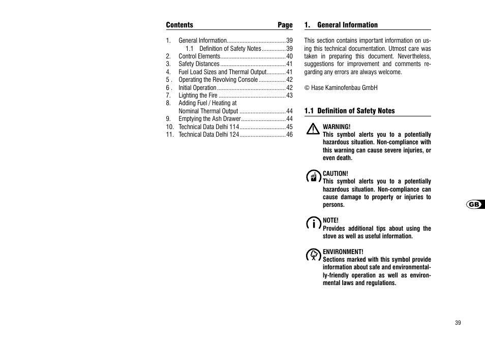 General information, 1 definition of safety notes | Hase Delhi User Manual | Page 39 / 60