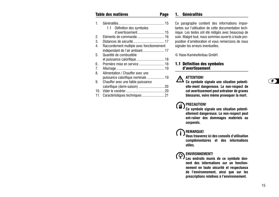 Généralités, 1 définition des symboles, D‘avertissement | Hase Luno User Manual | Page 15 / 56