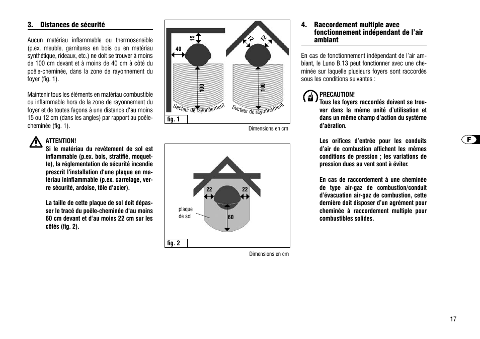 Distances de sécurité, Raccordement multiple avec, Fonctionnement indépendant de l’air ambiant | Indépendant de l’air ambiant | Hase Luno User Manual | Page 17 / 56