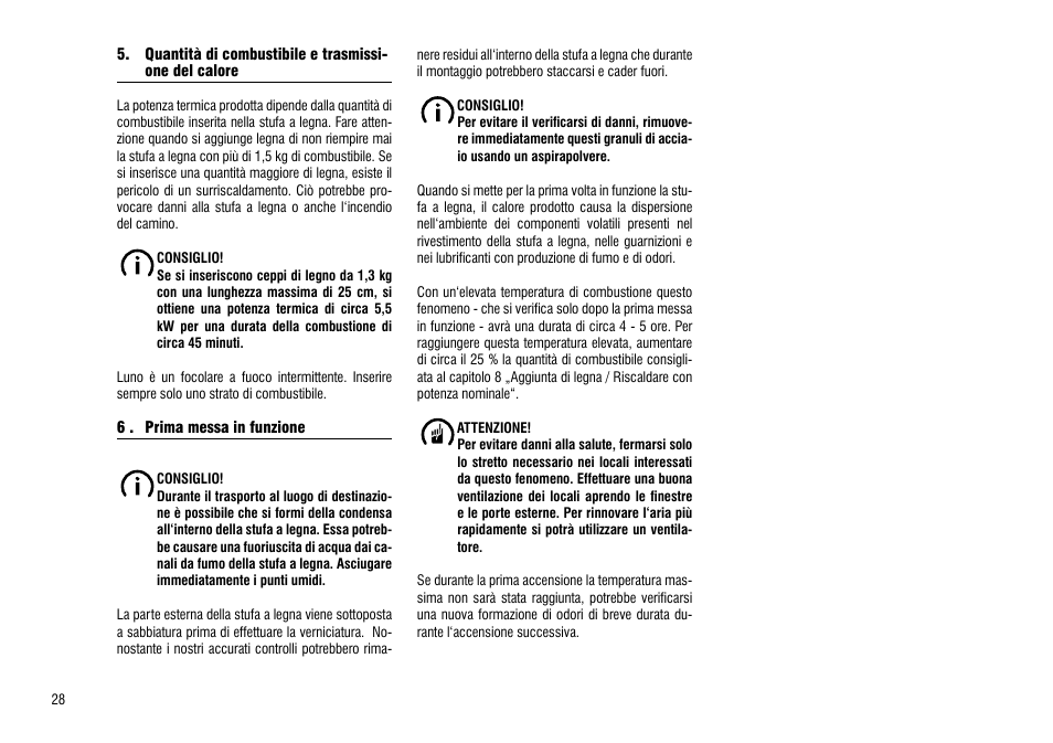 6 . prima messa in funzione, Quantità di combustibile e, Trasmissione del calore | Hase Luno User Manual | Page 28 / 56