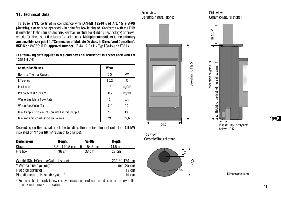 Technical data | Hase Luno User Manual | Page 41 / 56