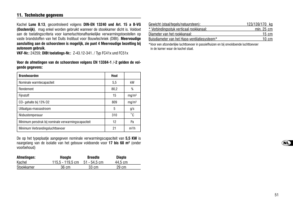 Technische gegevens | Hase Luno User Manual | Page 51 / 56